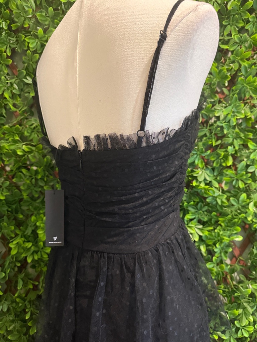 NWT- Sweetheart Style Black Polka Dot Bustier Midi Dress - Picture 15 of 16
